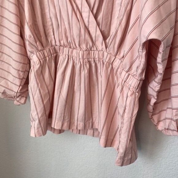 NWT Free Assembly Pink Balloon Sleeve 100% Cotton Wrap Blouse - Size M - Picture 6 of 9